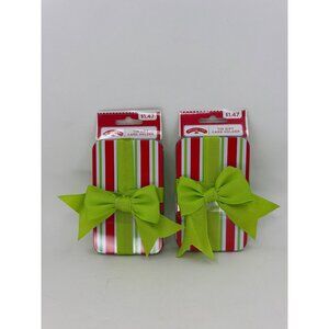 Holiday Time Tin Gift Card Holder Christmas Red Green Stripes - Set of 2